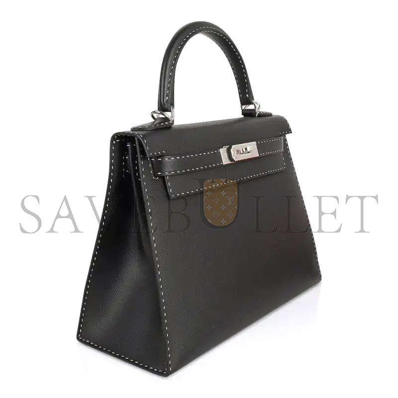 HERMES KELLY 28 GRAINED MONSIEUR UN POINT SUR DEUXKELLY SELLIER BLACK (28*22*10cm)